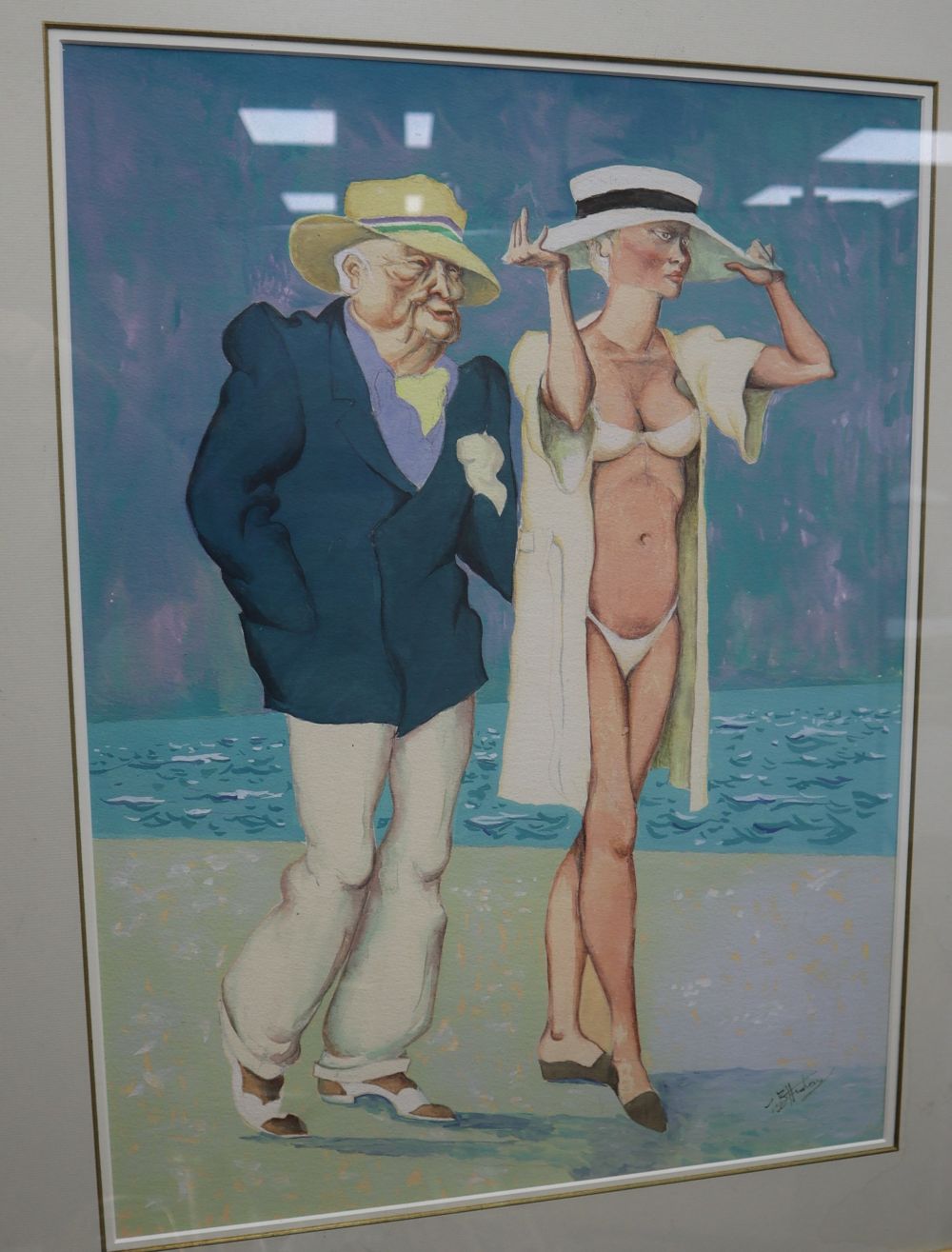 Brian Hinton, gouache, Promenade du Soir, signed, 52 x 39cm